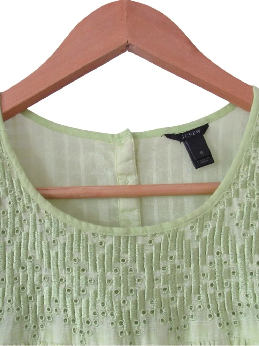 J Crew Sleeveless Embroidered Windowpane Blouse Top 6 Lime Yellow Green Cotton